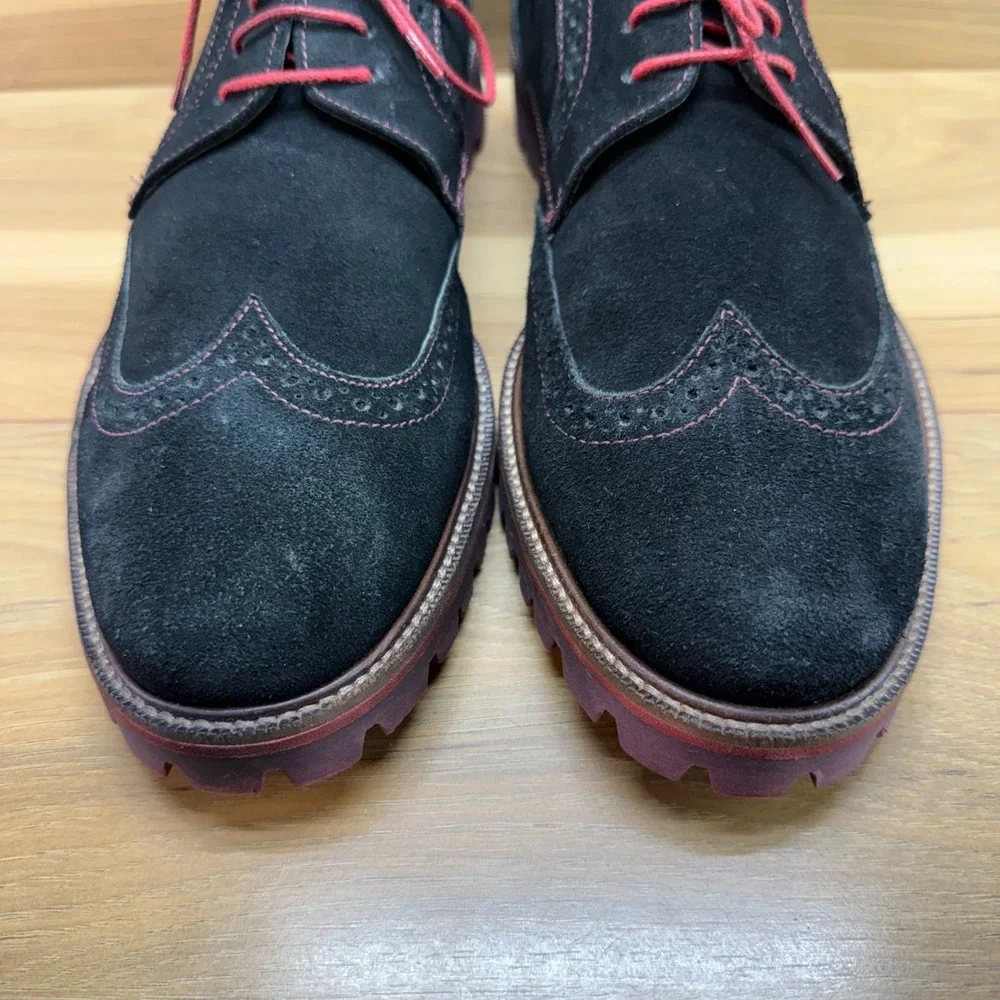 Donald J Pliner Eric Wingtip Oxford Mens 11.5 M Black Suede Red Lug Sole